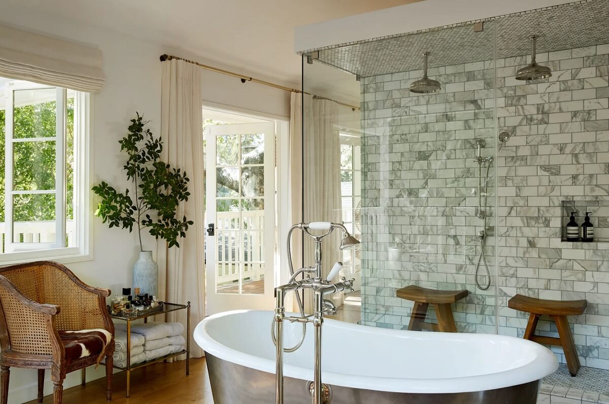 The Charming Family Home of Emily Ward and Giovanni Ribisi 15 bathroom with double shower emily ward giovanni ribisi nordroom The Charming Family Home of Emily Ward and Giovanni Ribisi