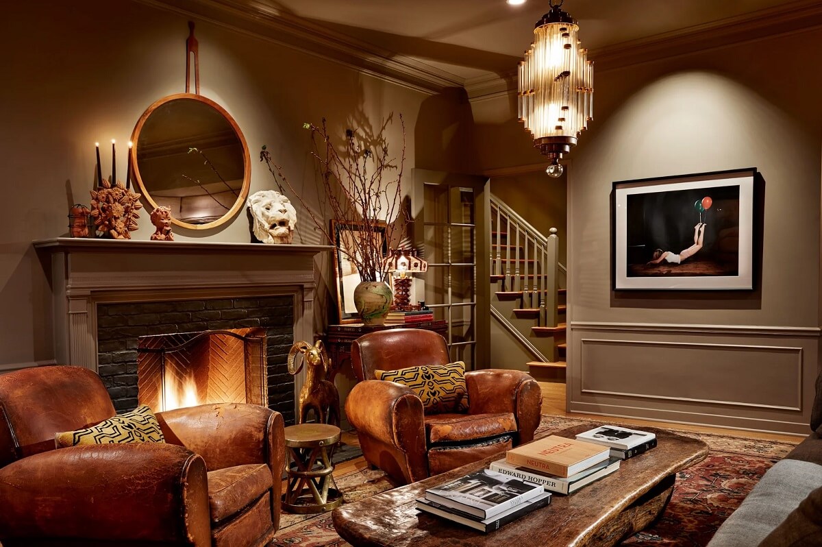 The Charming Family Home of Emily Ward and Giovanni Ribisi 1 living room with leather chairs emily ward giovanni ribisi nordroom