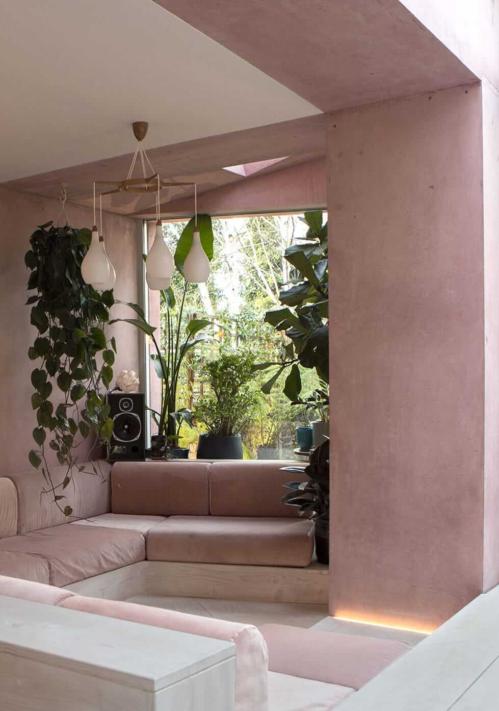 A Pink Concrete Extension For A Victorian Home in London 3 pink-concrete-sunken-living-room-nordroom