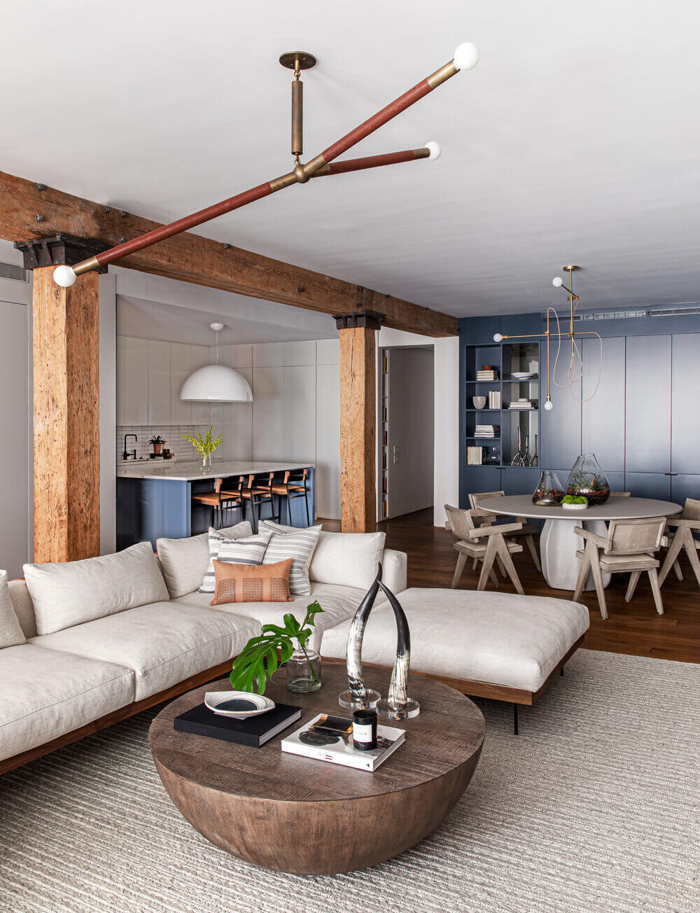 Blue Tones and Exposed Brick in a Tribeca Loft 1 tribeca loft exposed brick blue tones nordroom Blue Tones and Exposed Brick in a Tribeca Loft