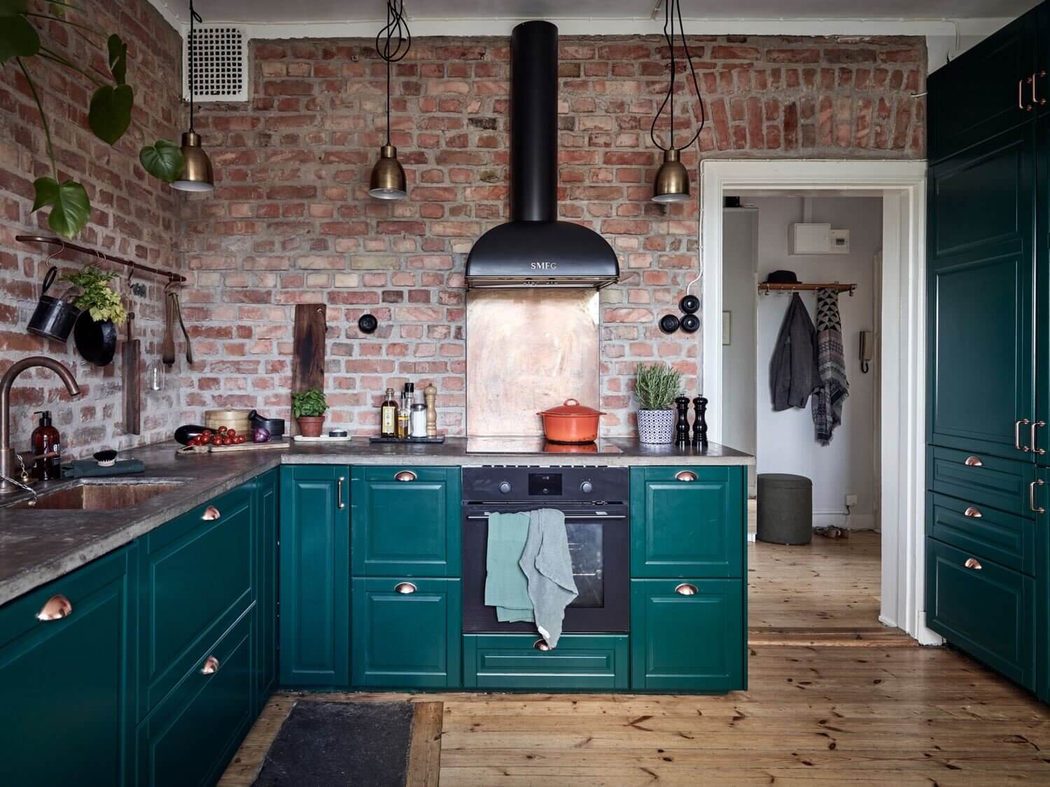 A Green Kitchen with Exposed Brick in a Scandi Apartment 1 AGreenKitchenwithExposedBrickinaScandiApartment TheNordroom A Green Kitchen with Exposed Brick in a Scandi Apartment