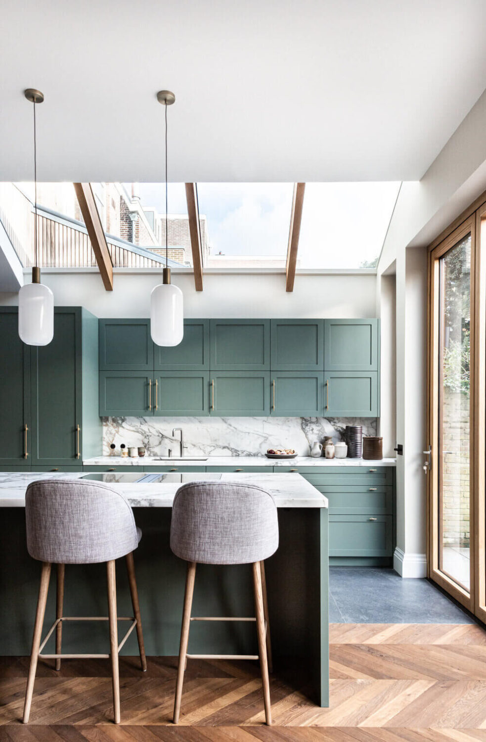 Beautiful Kitchens with Skylights That Add Light and Style 10 elegance dusty colors townhouse netherlands avenue design studio nordroom8 Beautiful Kitchens with Skylights That Add Light and Style