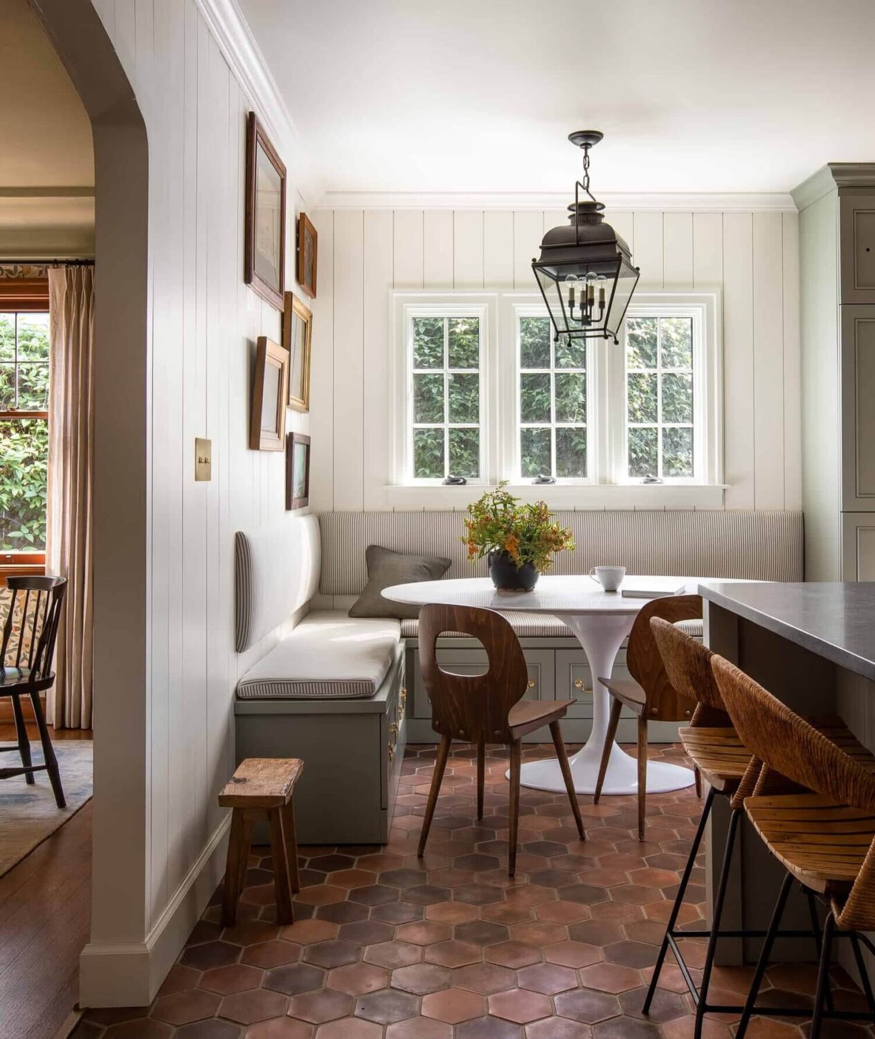 Why Pantone’s “Cloud Dancer” Feels Underwhelming as the 2026 Color of the Year 7 GreenShakerKitchenwithTerracottaFloorandBreakfastNookinDesignerHeidiCailliersWashingtonHome TheNordroom Why Pantone’s “Cloud Dancer” Feels Underwhelming as the 2026 Color of the Year