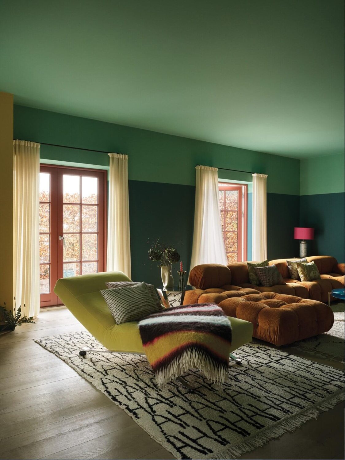 Two-Tone Walls Ideas: Create A Color Blocking Accent Wall 25 ton sur ton green living room walls farrow and ball