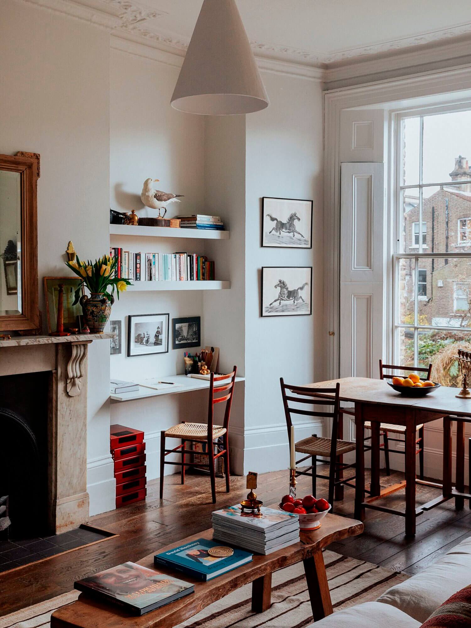 The Small London Apartment Of An Antiques Dealer 2 Built inHomeOfficewithOpenShelvesandOrnateFireplaceinTheSmallLondonApartmentOfAnAntiquesDealer TheNordroom The Small London Apartment Of An Antiques Dealer