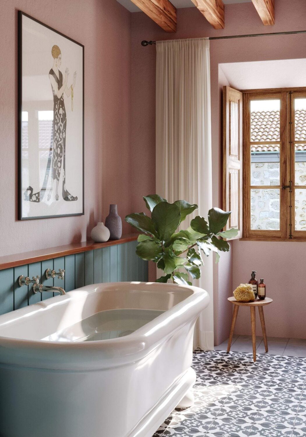 89 Pink Bathroom Ideas: From Hot Pink Walls to Blush Tiles 28 bathroom pink walls blue tiles