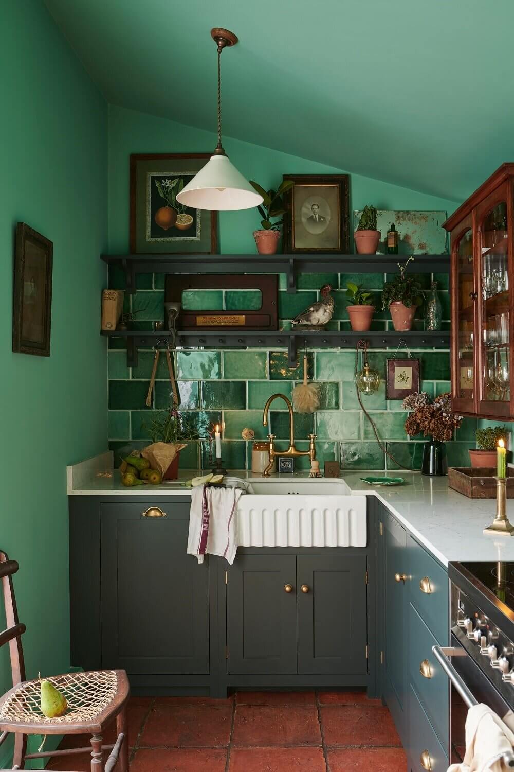 Green Kitchen Design Ideas That You'll Love 38 small-kitchen-green-tiles-green-walls-devol-nordroom