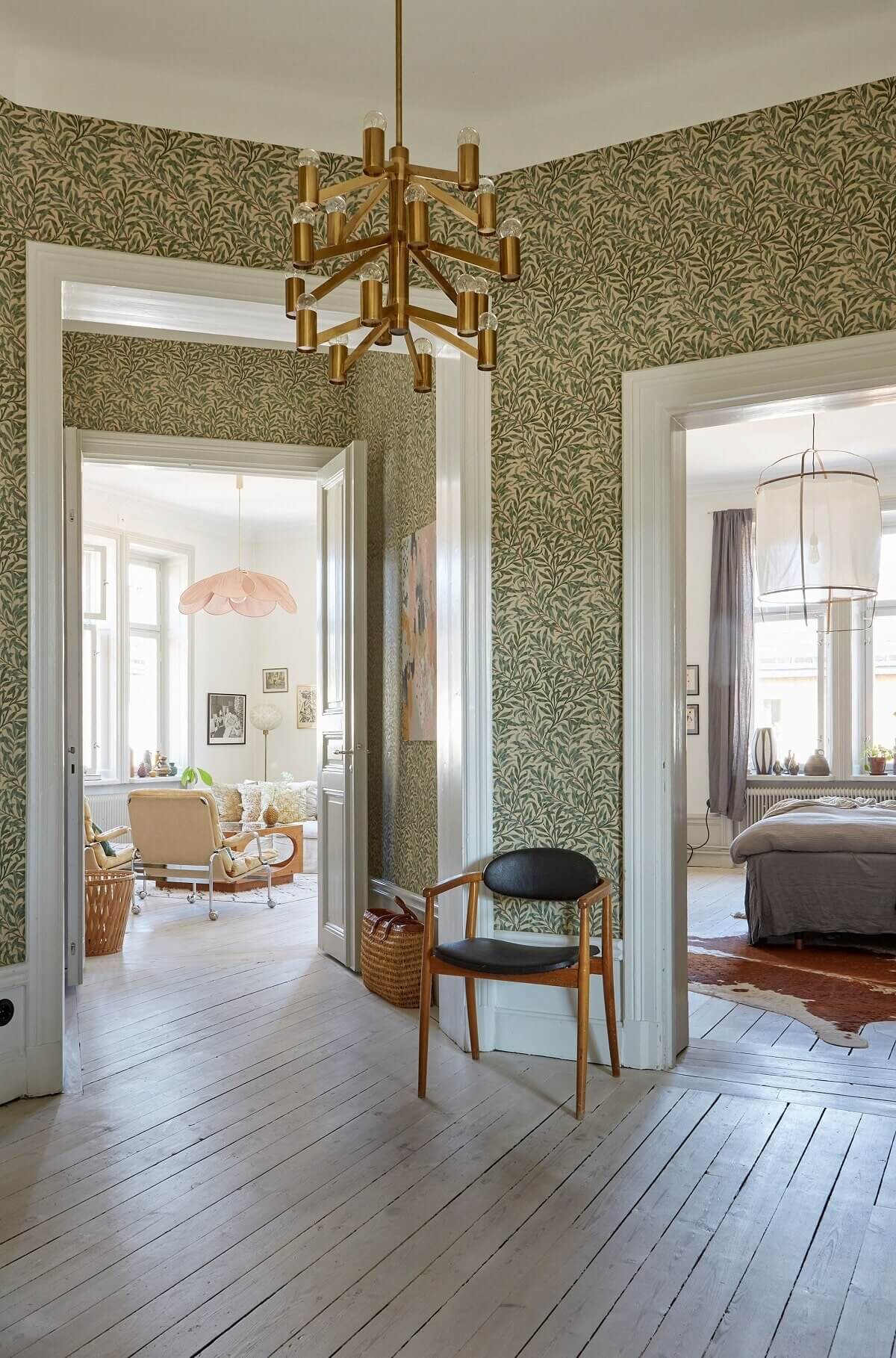 A Light and Charming Scandinavian Apartment 18 hallway-green-wallpaper-scandinavian-apartment-nordroom