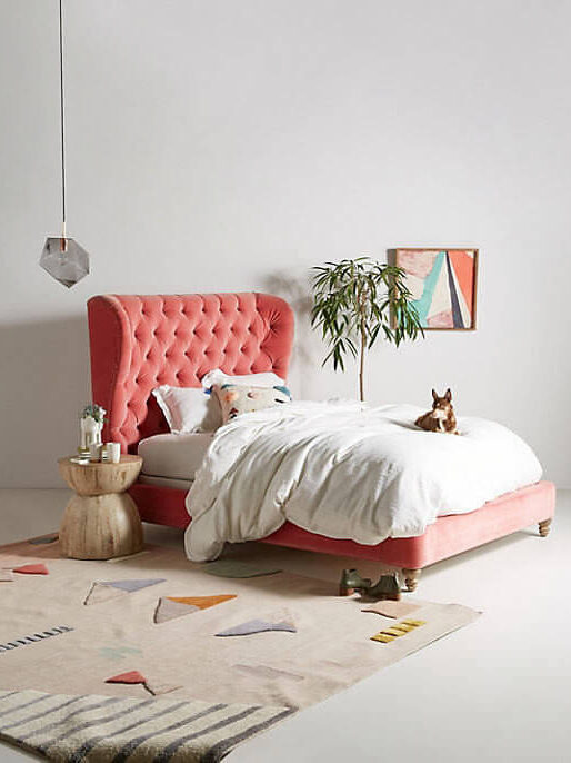 How To Style A Pink Bedroom (For Adults) 18 tufted wingback bed by anthropologie in edited How To Style A Pink Bedroom (For Adults)