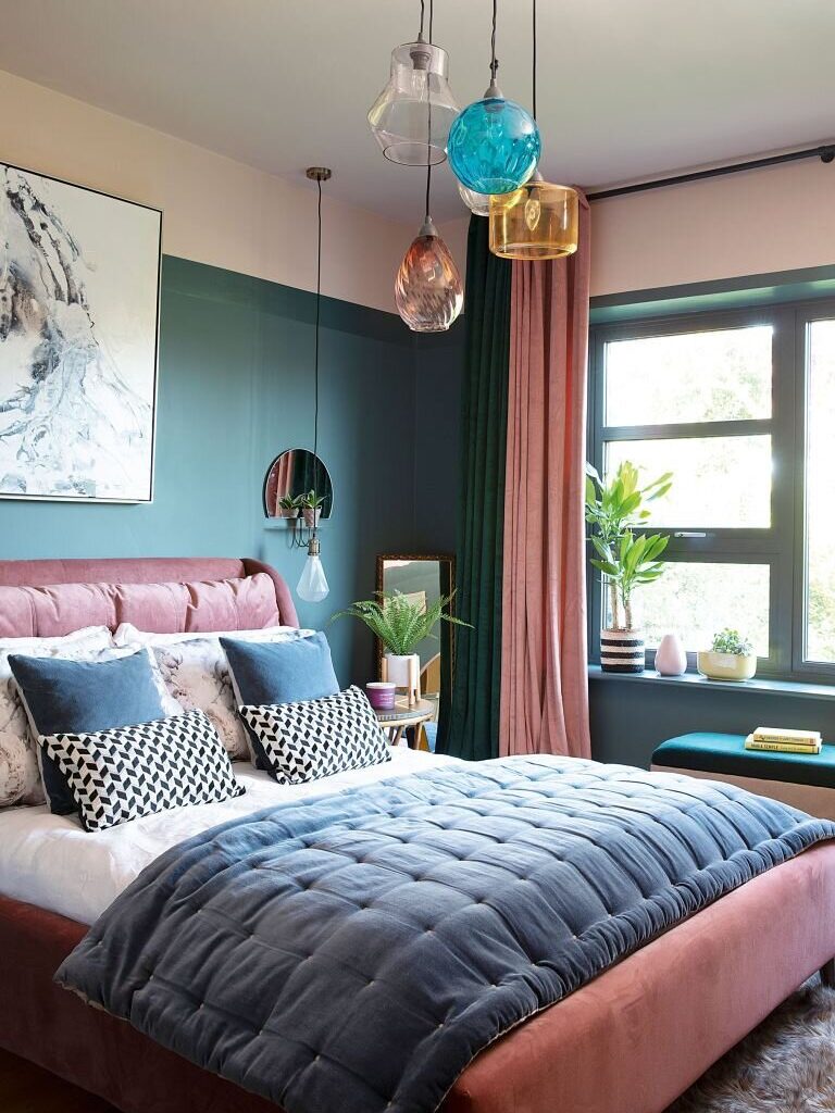 How To Style A Pink Bedroom (For Adults) 14 green-bedroom-pink-bedframe-nordroom