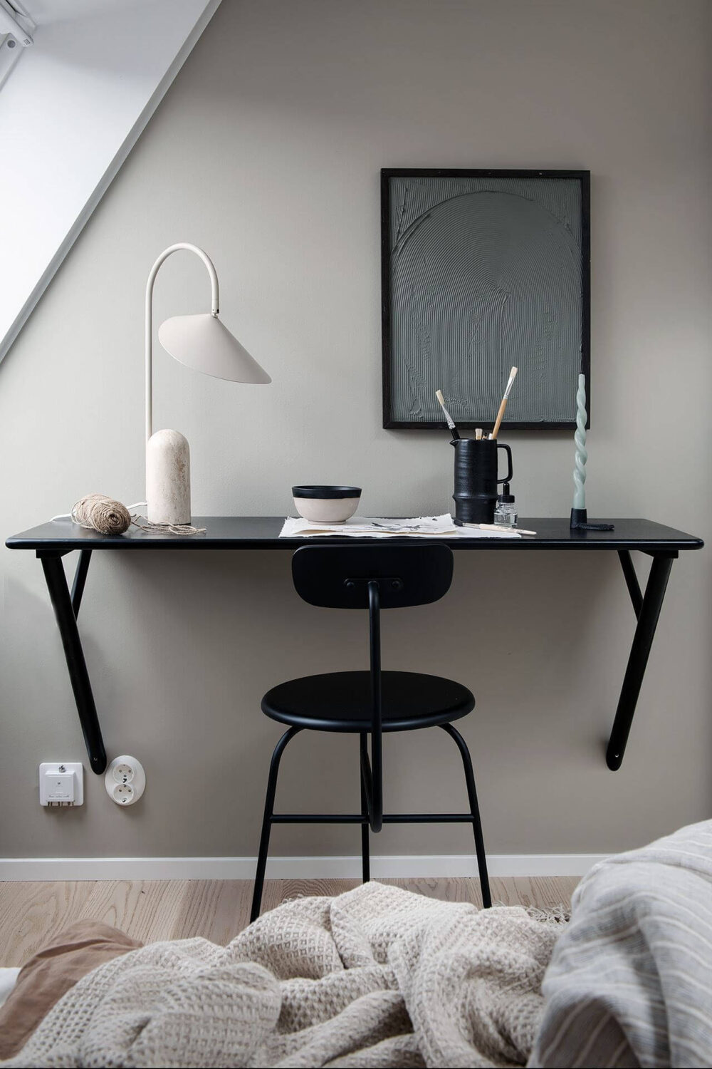 A Tiny but Light Attic Apartment in Sweden 12 bedroom-workspace-scandinavian-attic-apartment-nordroom