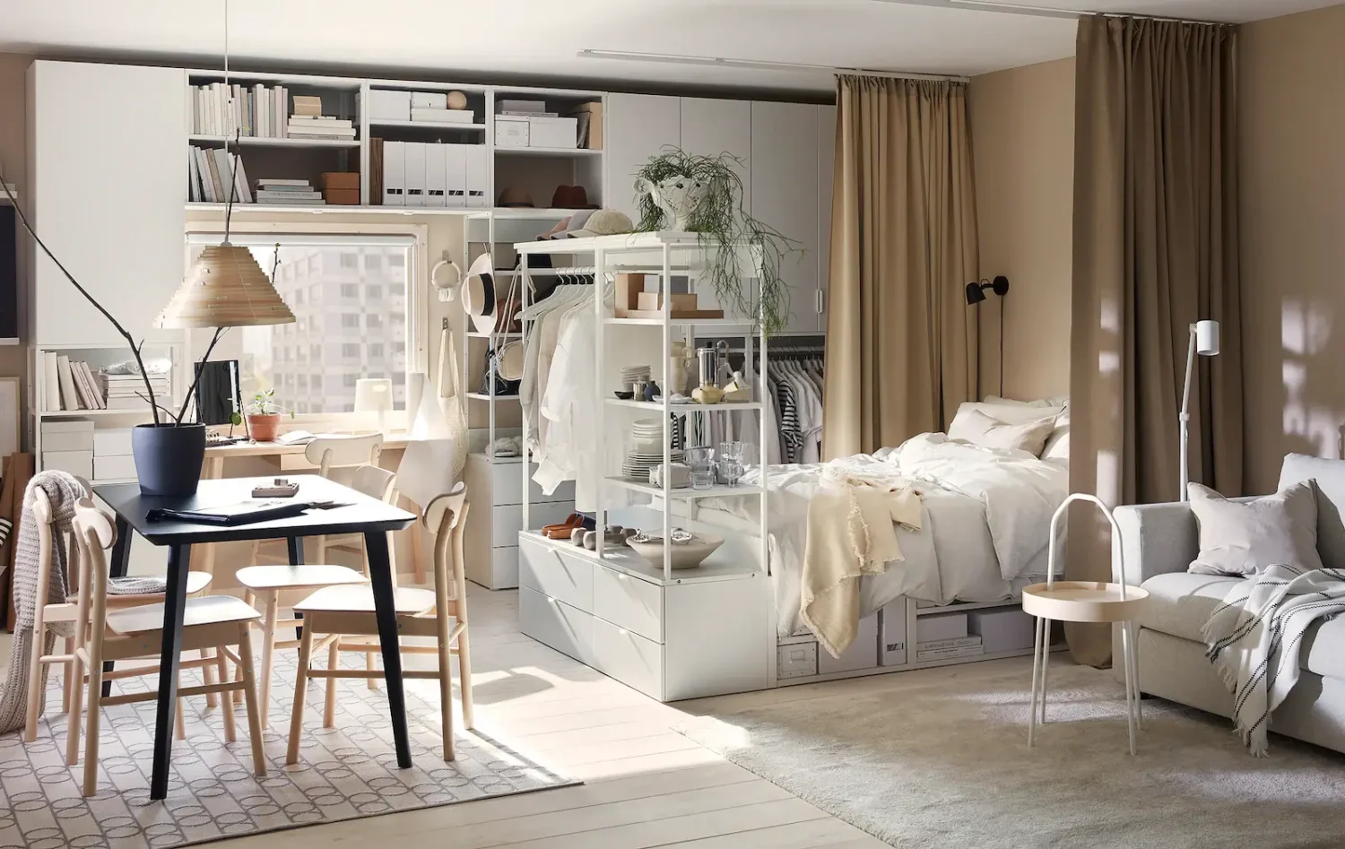 53 Studio Apartments with a Curtain Room Divider 57 ikea-studio-apartment-nordroom