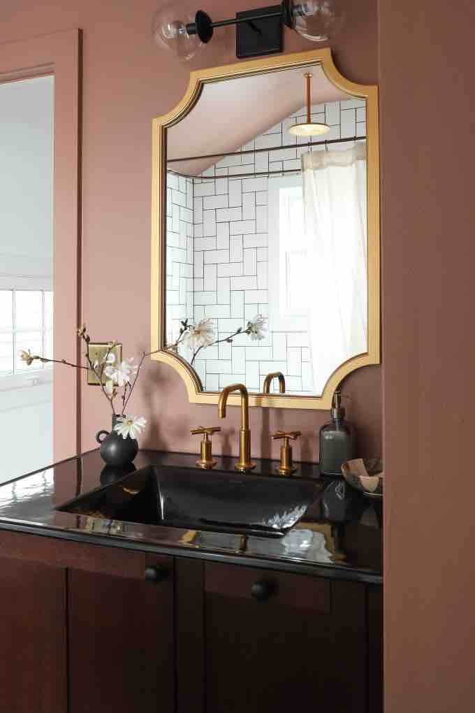 89 Pink Bathroom Ideas: From Hot Pink Walls to Blush Tiles 33 mocha bathroom nordroom 89 Pink Bathroom Ideas: From Hot Pink Walls to Blush Tiles