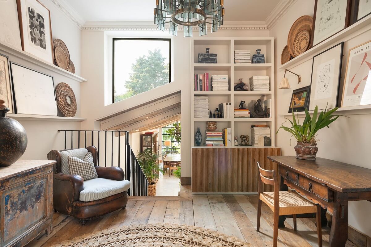 A London Townhouse with Rustic Elements 1 home-office-rustic-wooden-floor-picture-ledges-nordroom