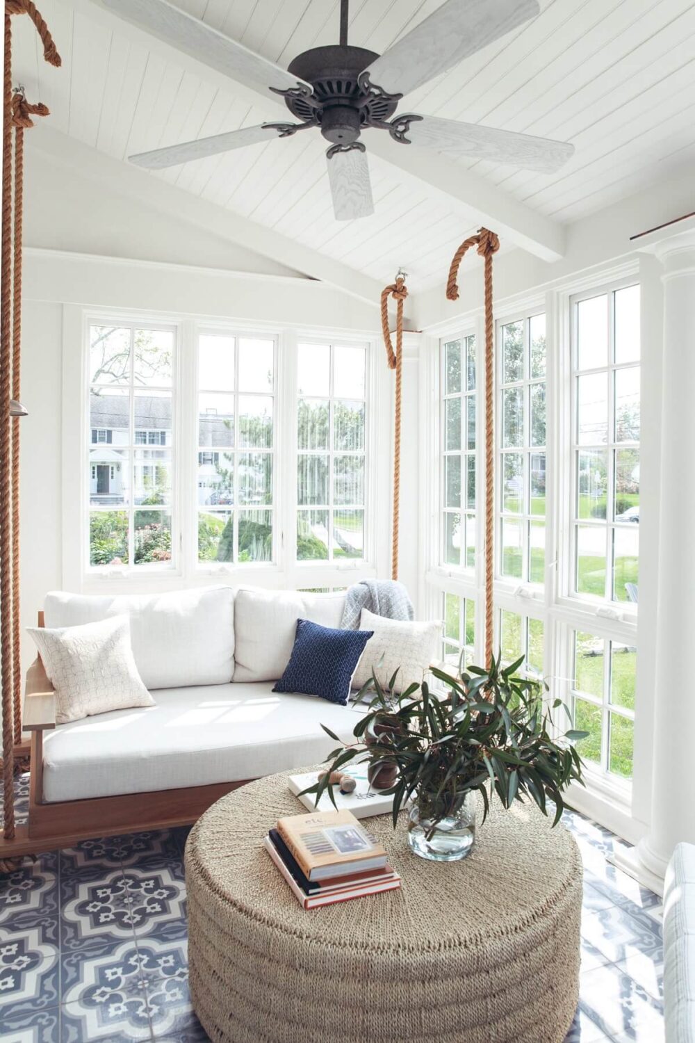 A Serene Colonial Home in Connecticut 1 sun-room-hanging-sofa-rattan-table-nordroom
