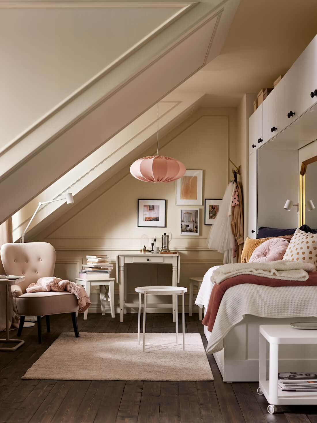 How To Design A Stylish Bedroom Home Office 25 bedroom-slanted-ceiling-wall-mounted-wardrobes-workspace-nordroom