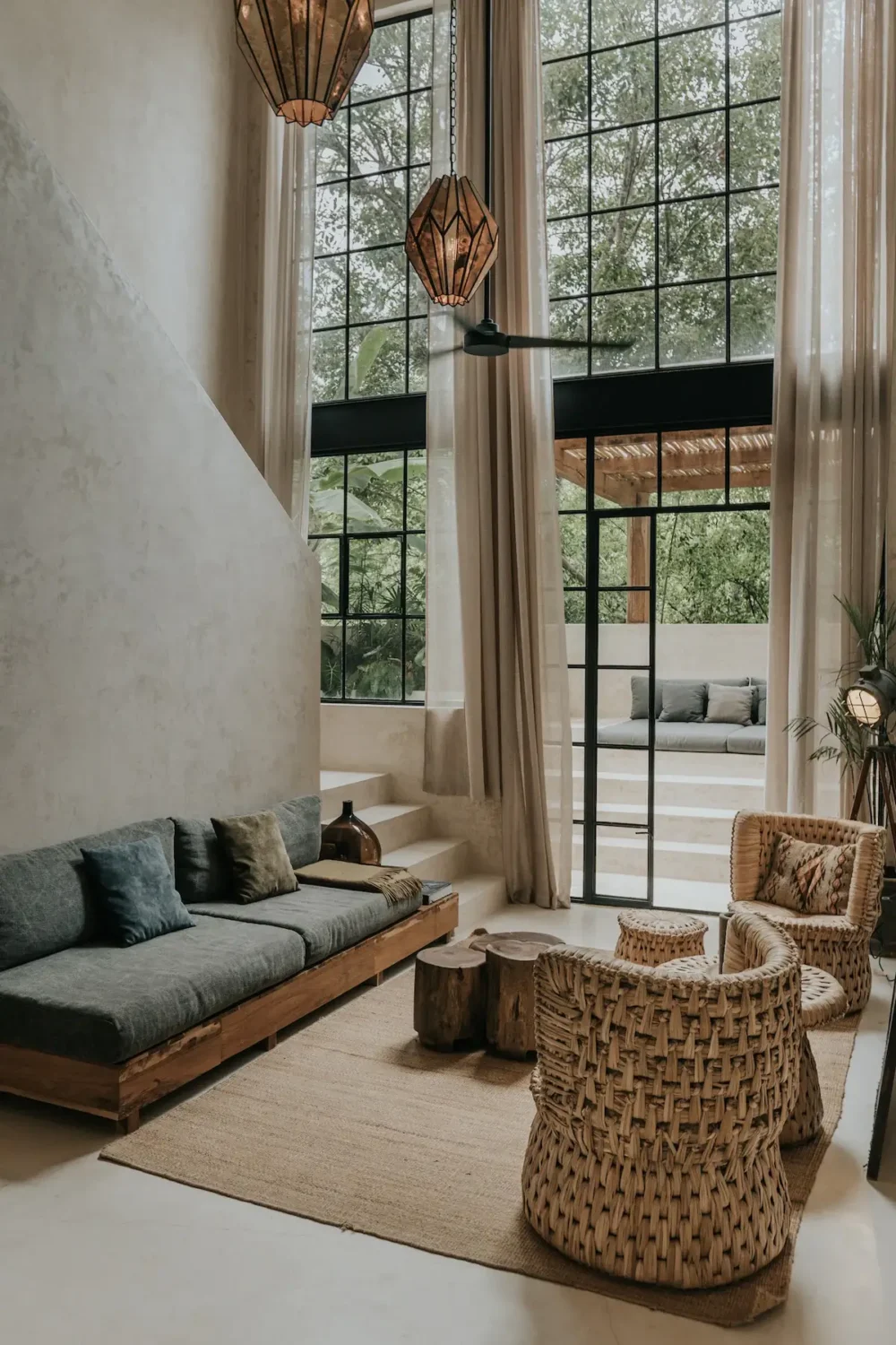 A Tulum Airbnb in an Architectural Building 1 living-room-tulum-airbnb-high-ceilings-steel-framed-windows-nordroom