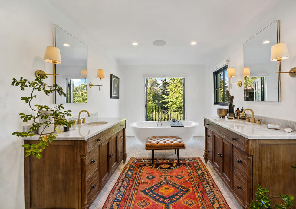 Actor Kevin McKidd Sells His Los Angeles Home 6 master-bathroom-rug-vintage-cabinets-nordroom