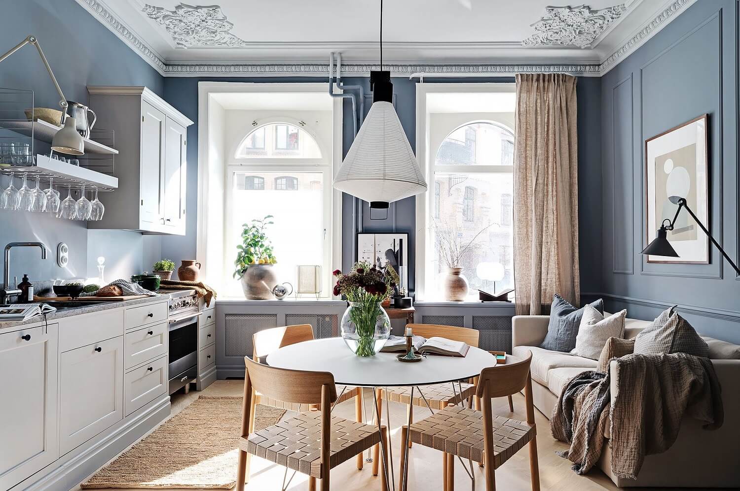 Best of 2022: Studio Apartments 1 blue-studio-apartment-light-gray-kitchen-nordroom