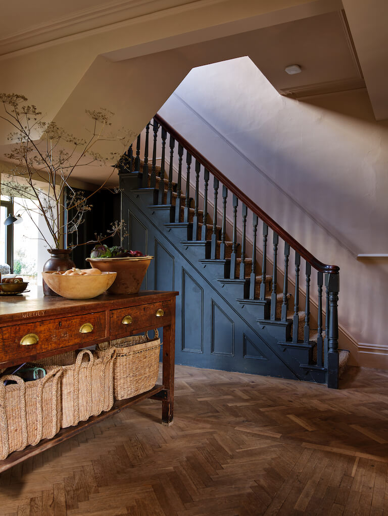 A Mixture of Styles in an English Home 2 kitchen-island-historic-home-wooden-floor-staircase-nordroom