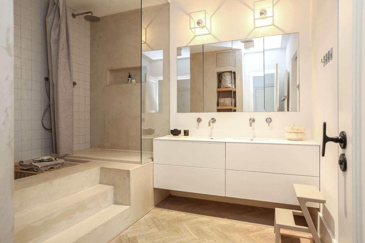 Simple Bathroom Design Ideas That Will Wow You 3 simple-bathroom-concrete-shower-bath-floating-vanity-nordroom