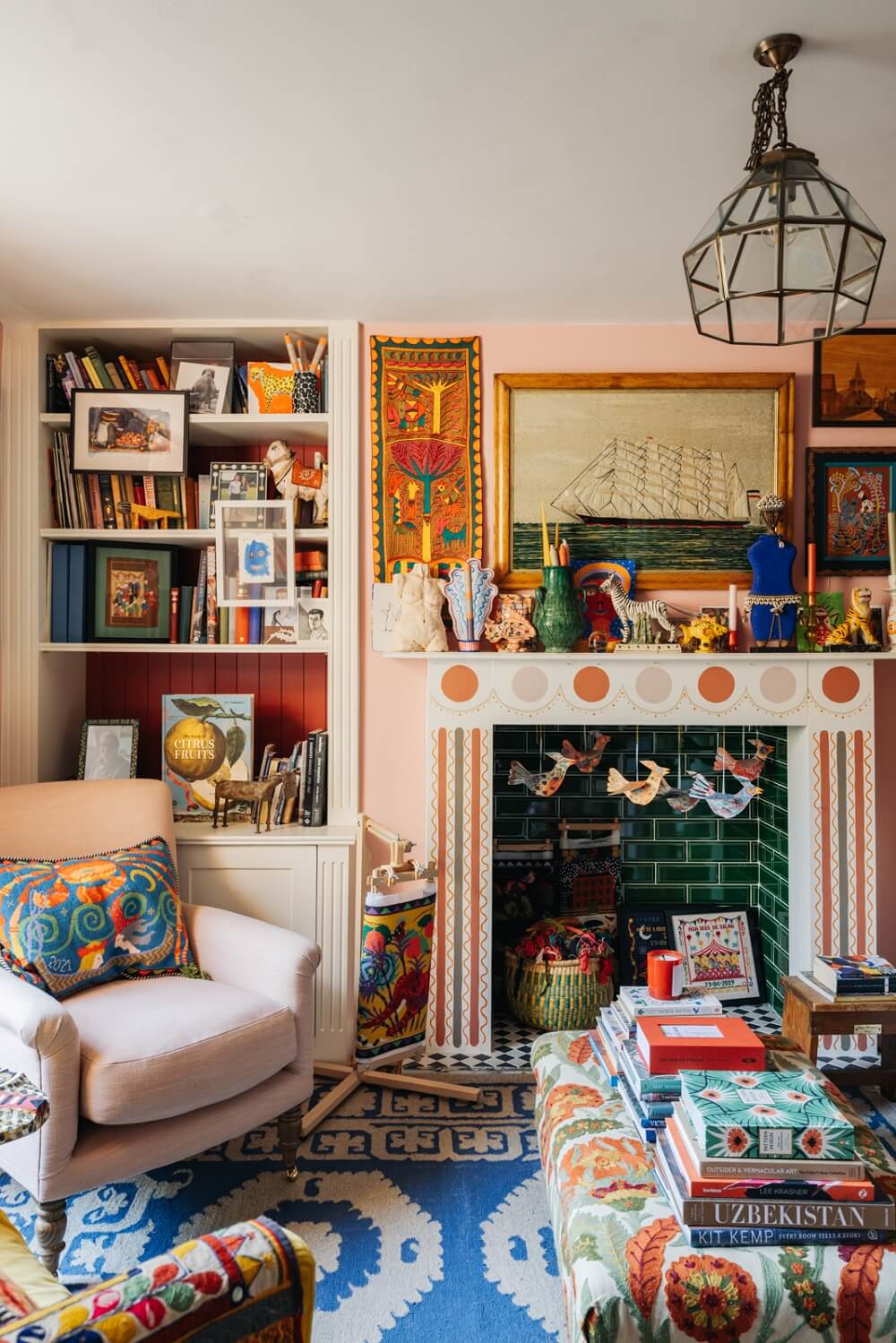 A Playful Maximalist Home in London 1 colorful-eclectic-maximalist-living-room-fireplace-london-flat-nordroom