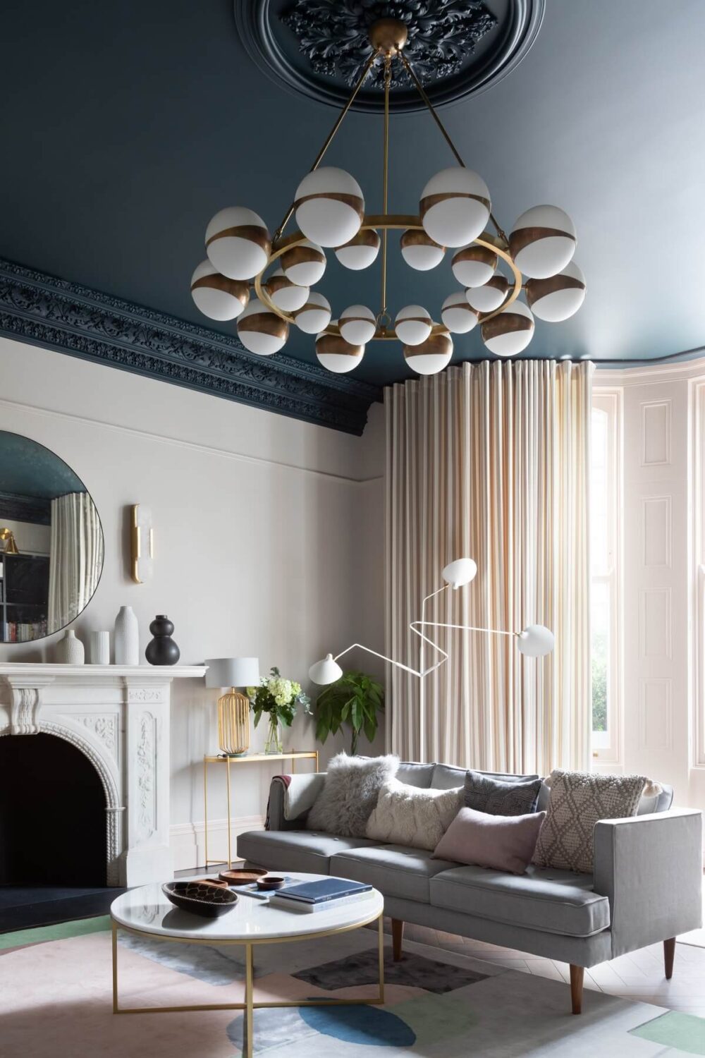 The Best Classic Paint Colors For A Timeless Living Room 17 modern-sitting-room-moody-blue-painted-ceiling-victorian-home-london-frank-and-faber-nordroom