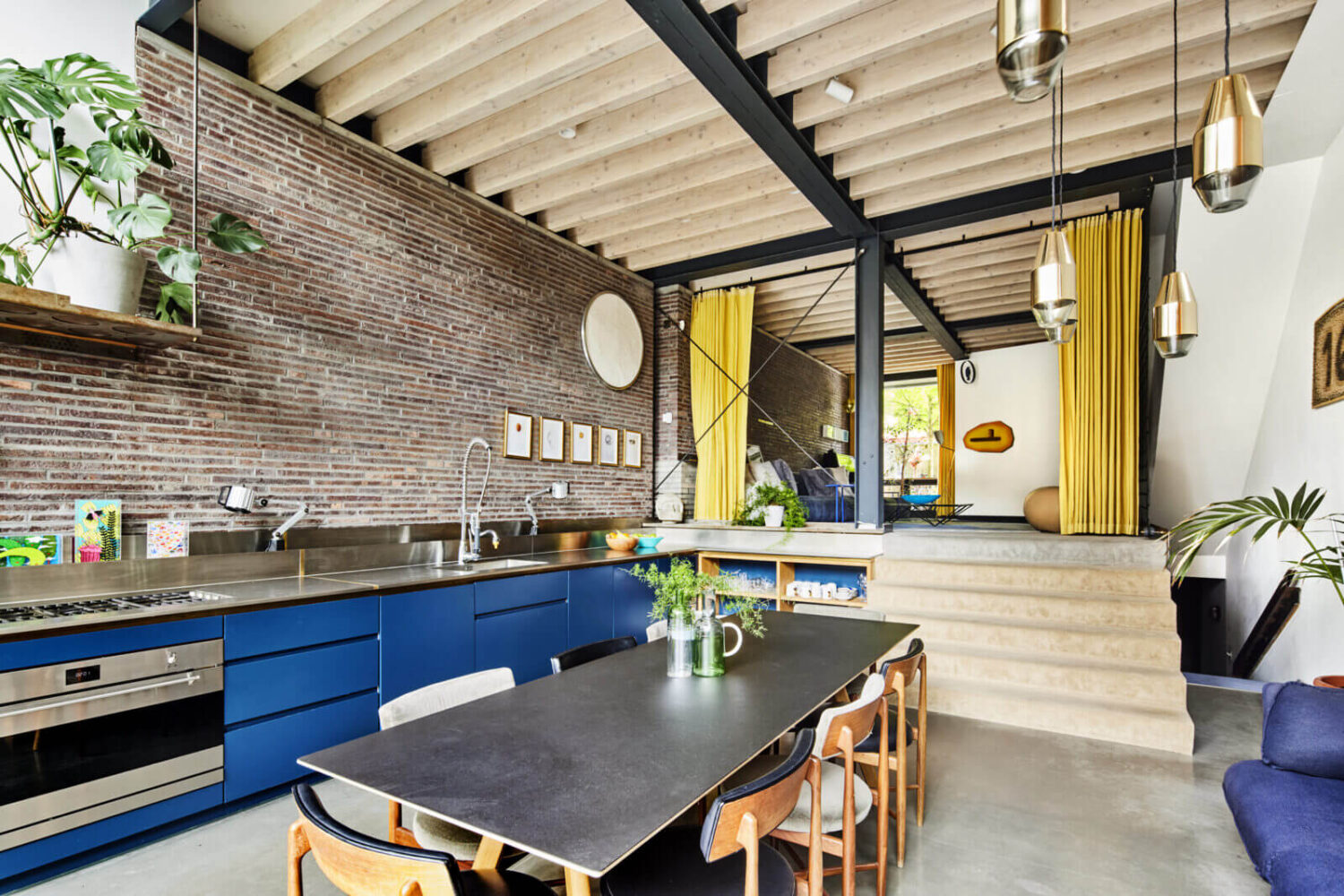 The Makers House: A Modern Achitectural Home in London 7 split-level-kitchen-sitting-room-blue-cabinets-nordroom