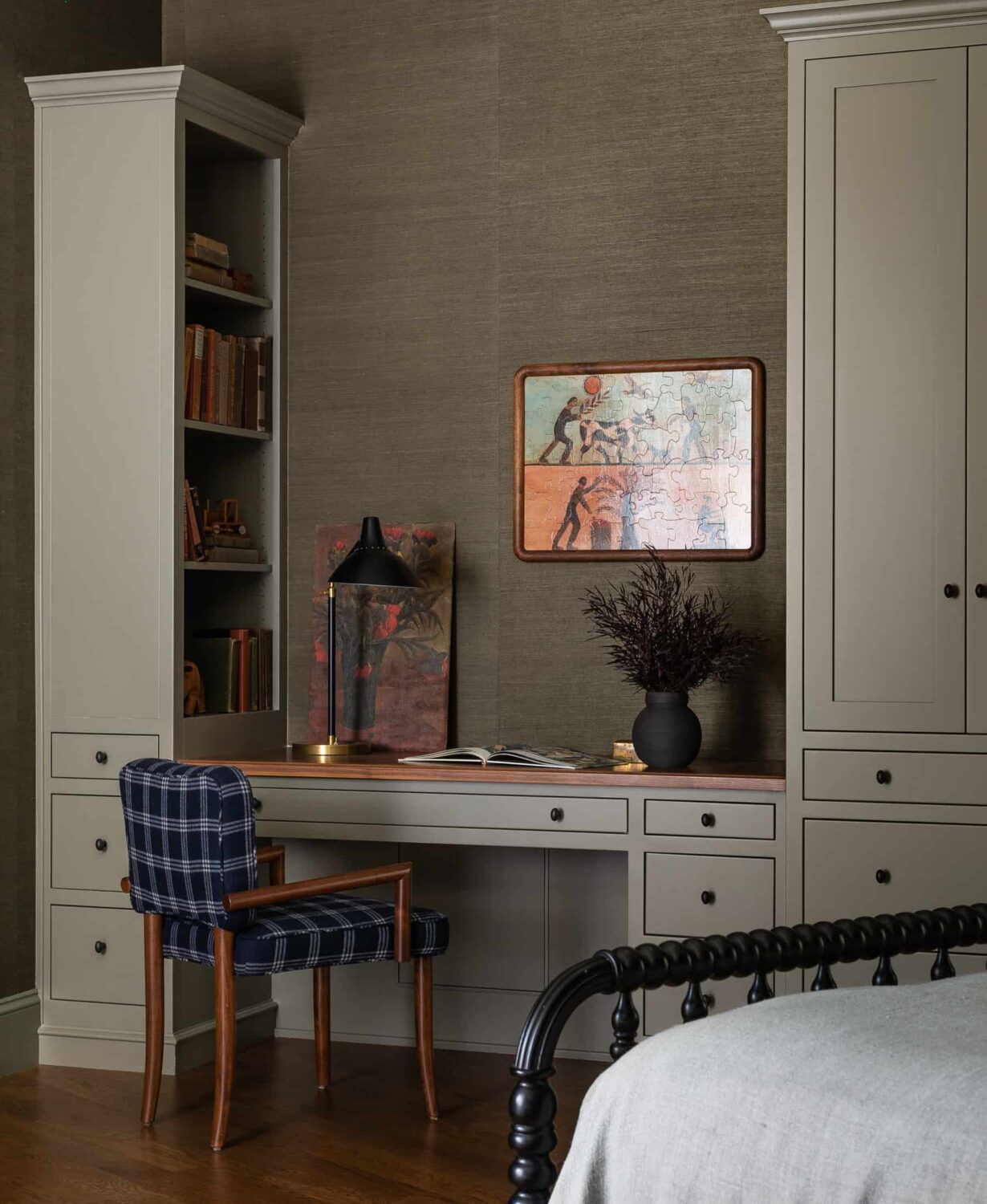 How To Design A Stylish Bedroom Home Office 2 Heidi-Caillier-Design-luxury-interior-designer-green-grasscloth-bespoke-built-ins