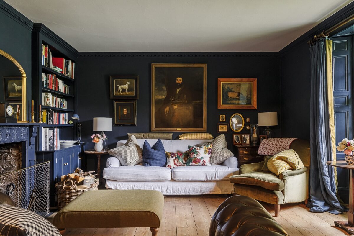 A Cozy Restored Country House in England 1 dark-blue-living-room-country-house-england-nordroom