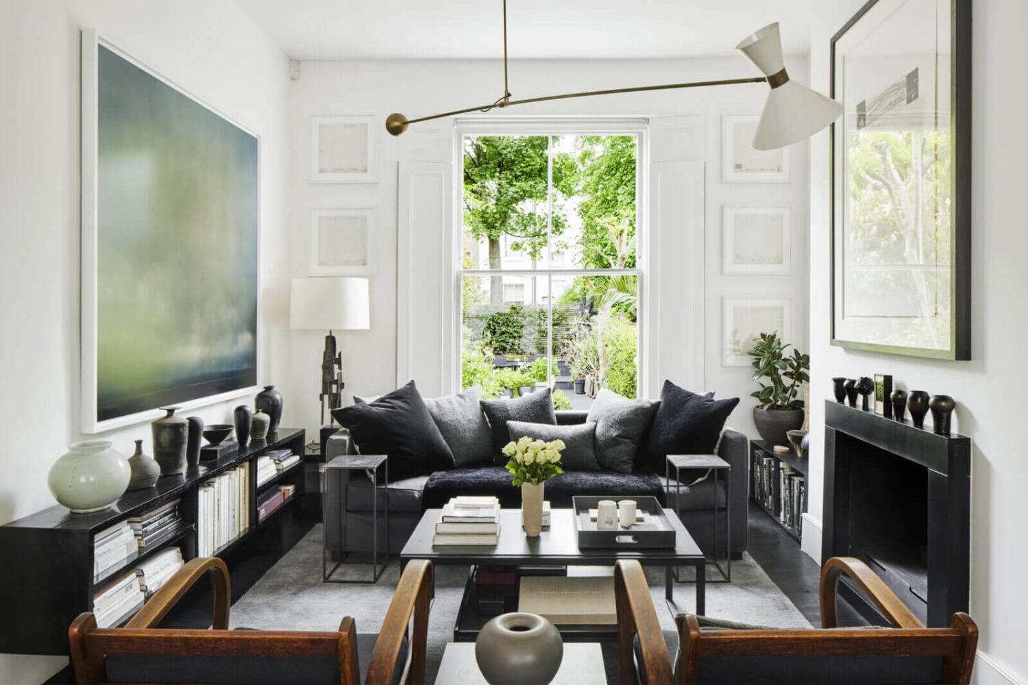A Monochrome Victorian Townhouse in London 1 monochrome-sitting-room-fireplace-large-art-nordroom