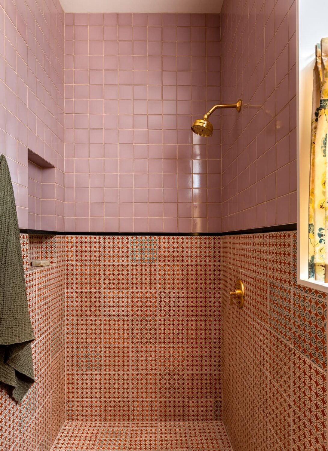 89 Pink Bathroom Ideas: From Hot Pink Walls to Blush Tiles 7 shower-tile-combination-pink-terracotta-nordroom