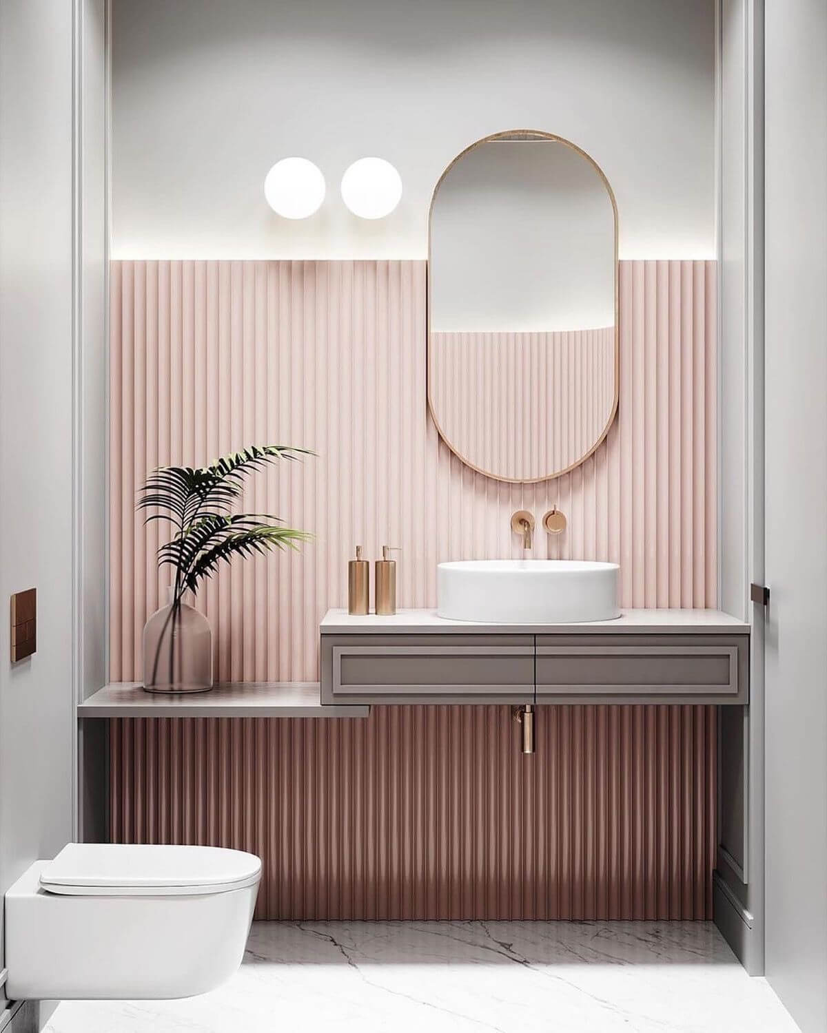 Sherwin-Williams Color of the Year 2023: Redend Point 39 bathroom-textured-tiles-oval-mirror-redend-point-nordroom