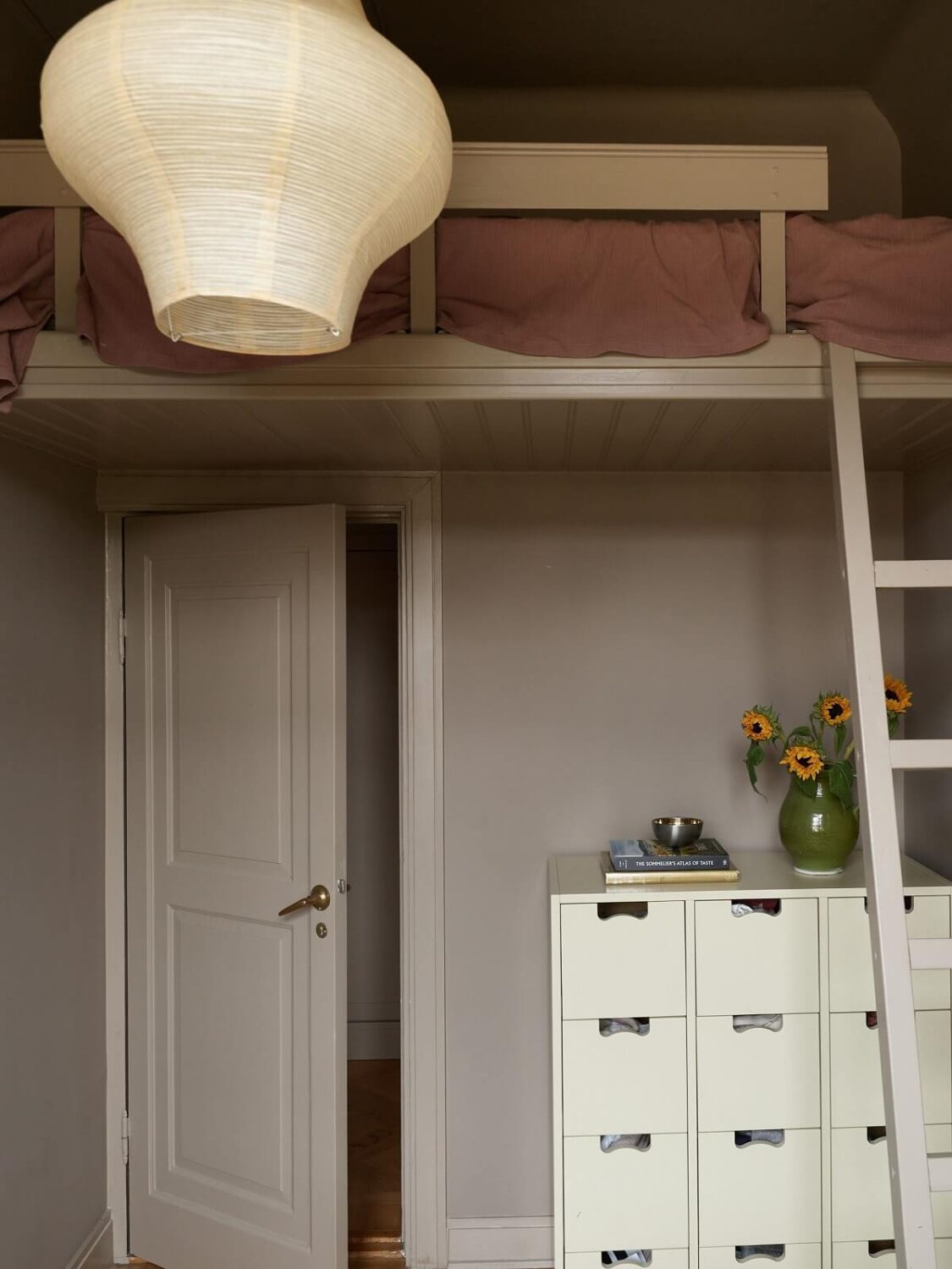 A Warm Nordic Apartment with Light Brown Walls 20 bedroom-loft-bed-light-brown-walls-nordroom