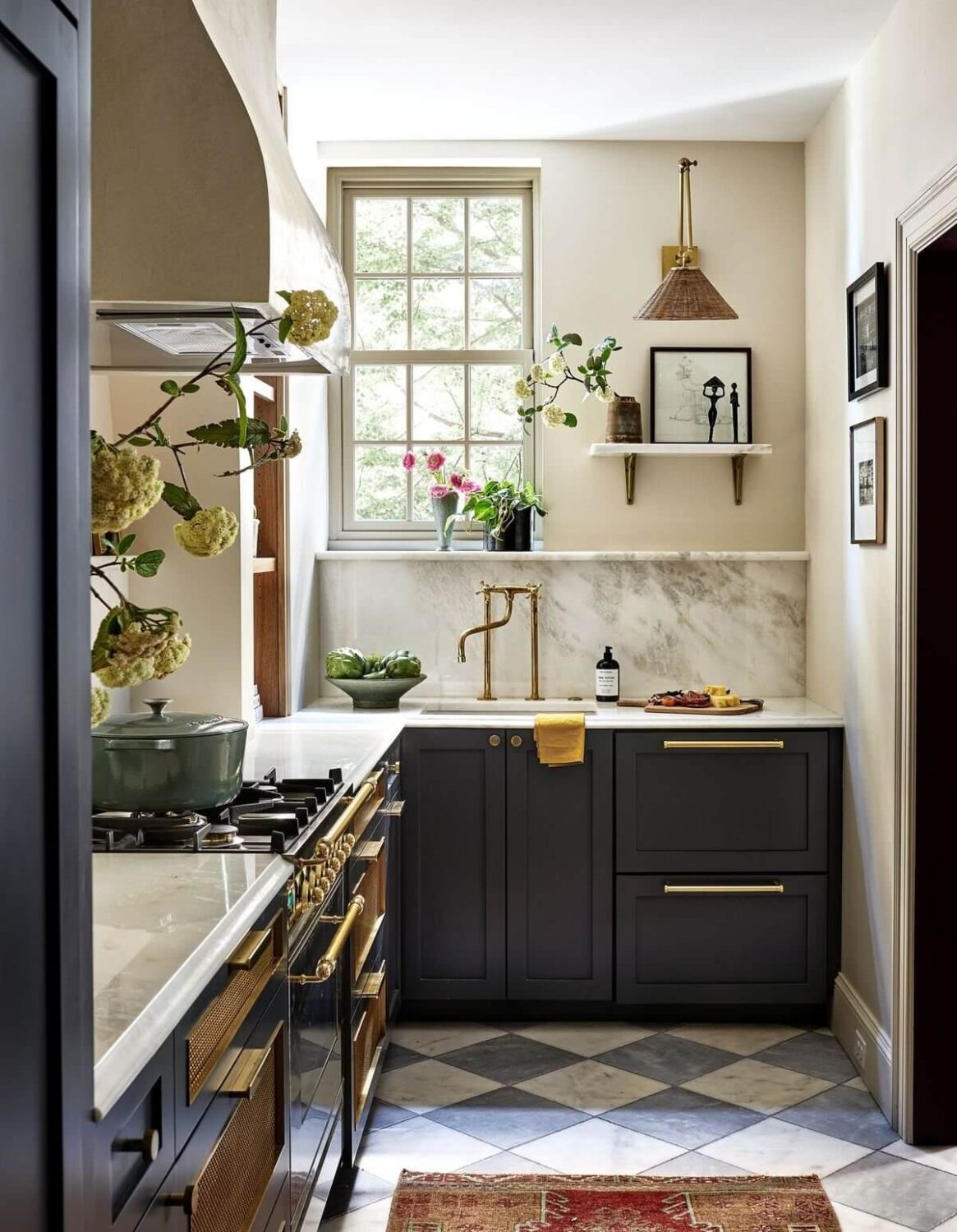 Best of 2022: Kitchens 1 galley-kitchen-blue-cupboards-checkerboard-floor-nordroom