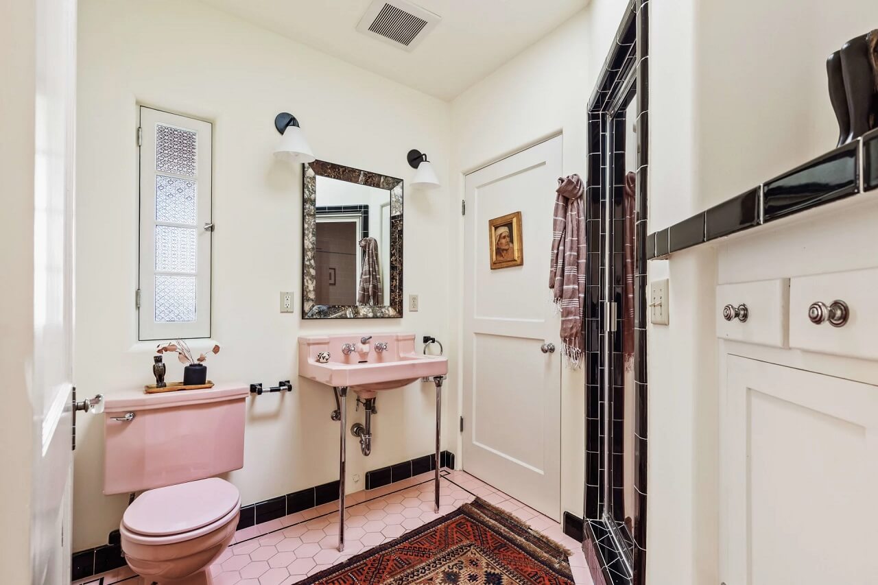 A Bright Spanish-Style Villa in Los Angeles 16 vintage-style-bathroom-pink-sink-nordroom