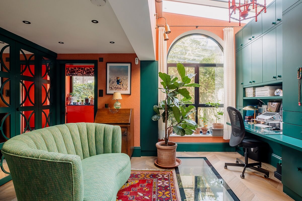 Best of 2022: Home Offices 9 colorful-home-office-green-wall-sofa-nordroom
