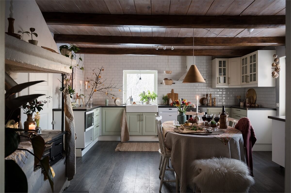 A Charming Countryside Villa in Sweden 1 country-kitchen-exposed-beams-nordroom