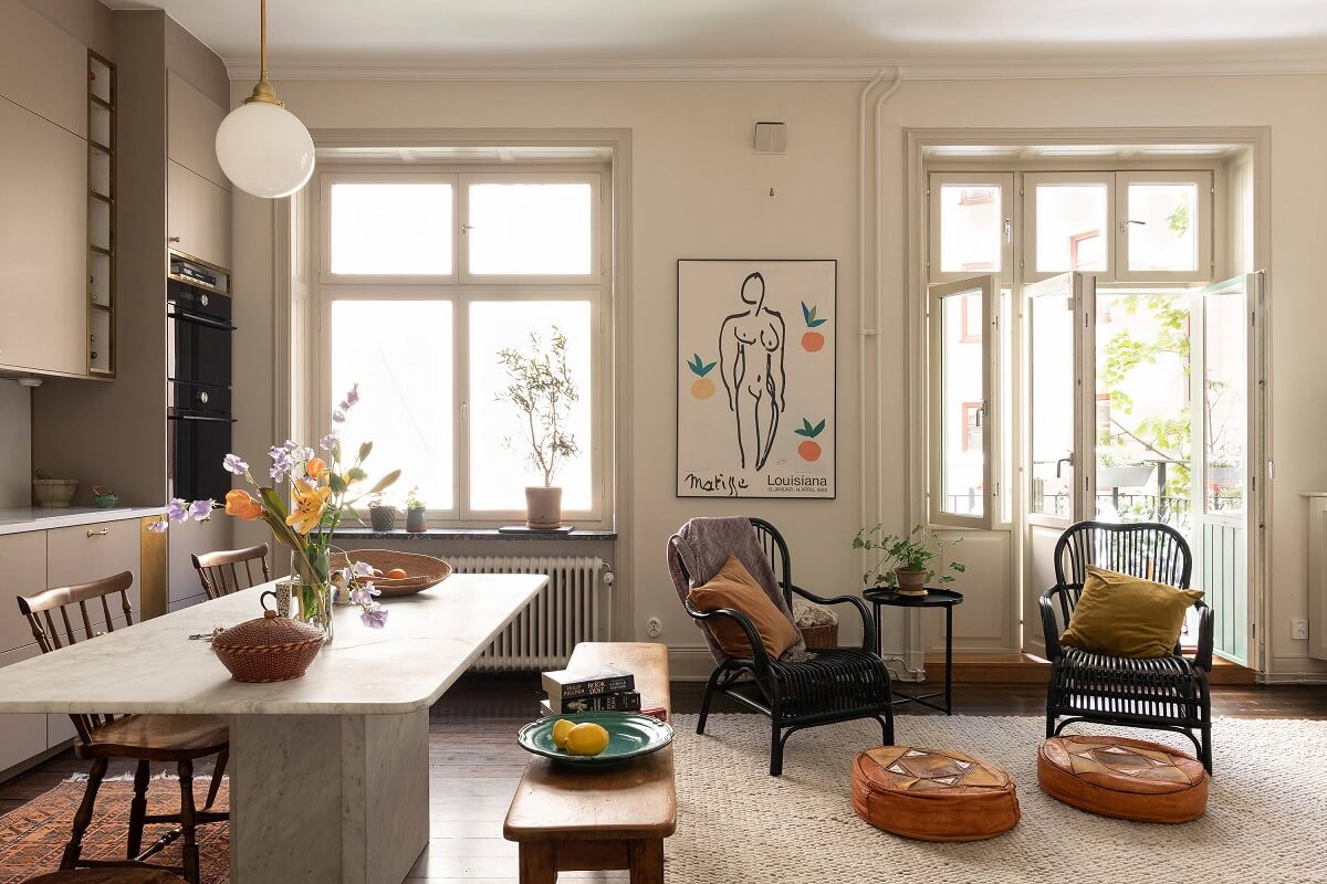 A Classic Maisonette Home in Stockholm 2 open-plan-living-space-kitchen-table-nordroom