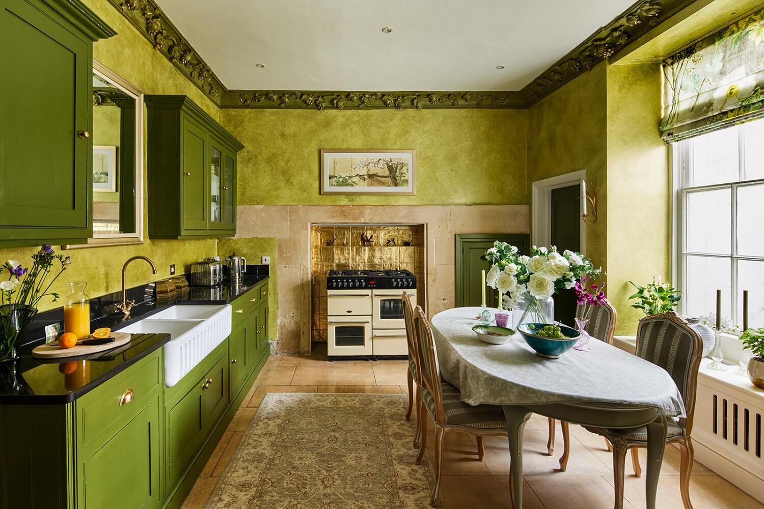 Best of 2023: Kitchens 30 kitchen-dining-room-green-cabinets-cornicing-nordroom