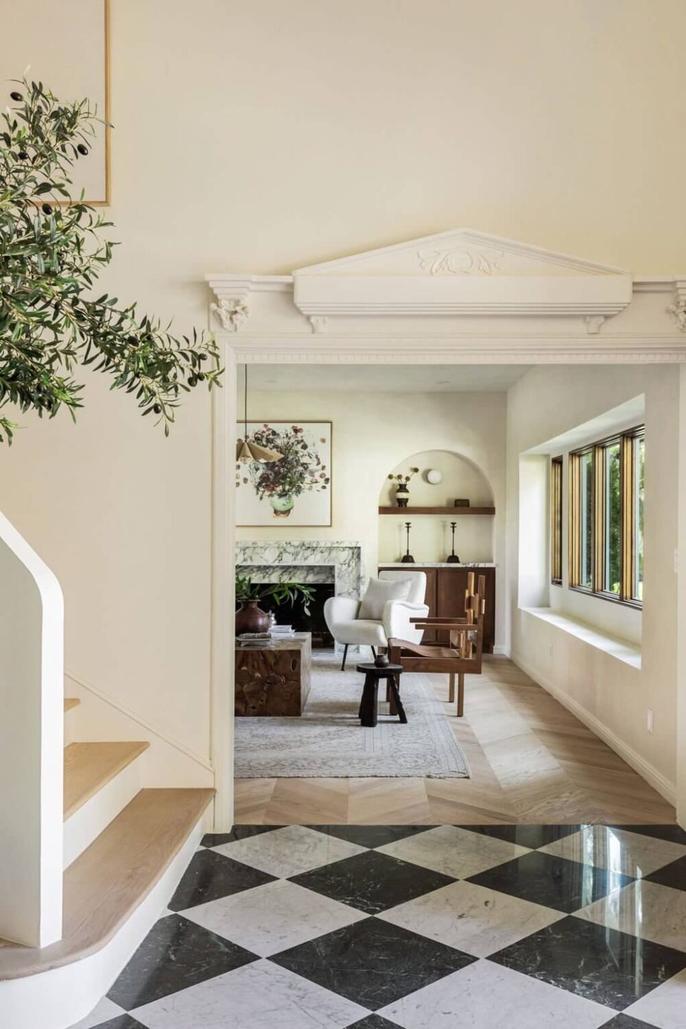 A Beautiful Serene Home in Encino Hills 13 black-white-checkerboard-floor-hallway-nordroom