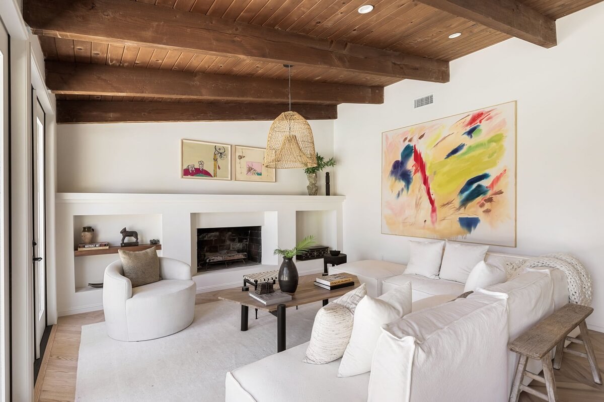 A Beautiful Serene Home in Encino Hills 2 white-furnishings-living-room-wooden-slanted-ceiling-nordroom