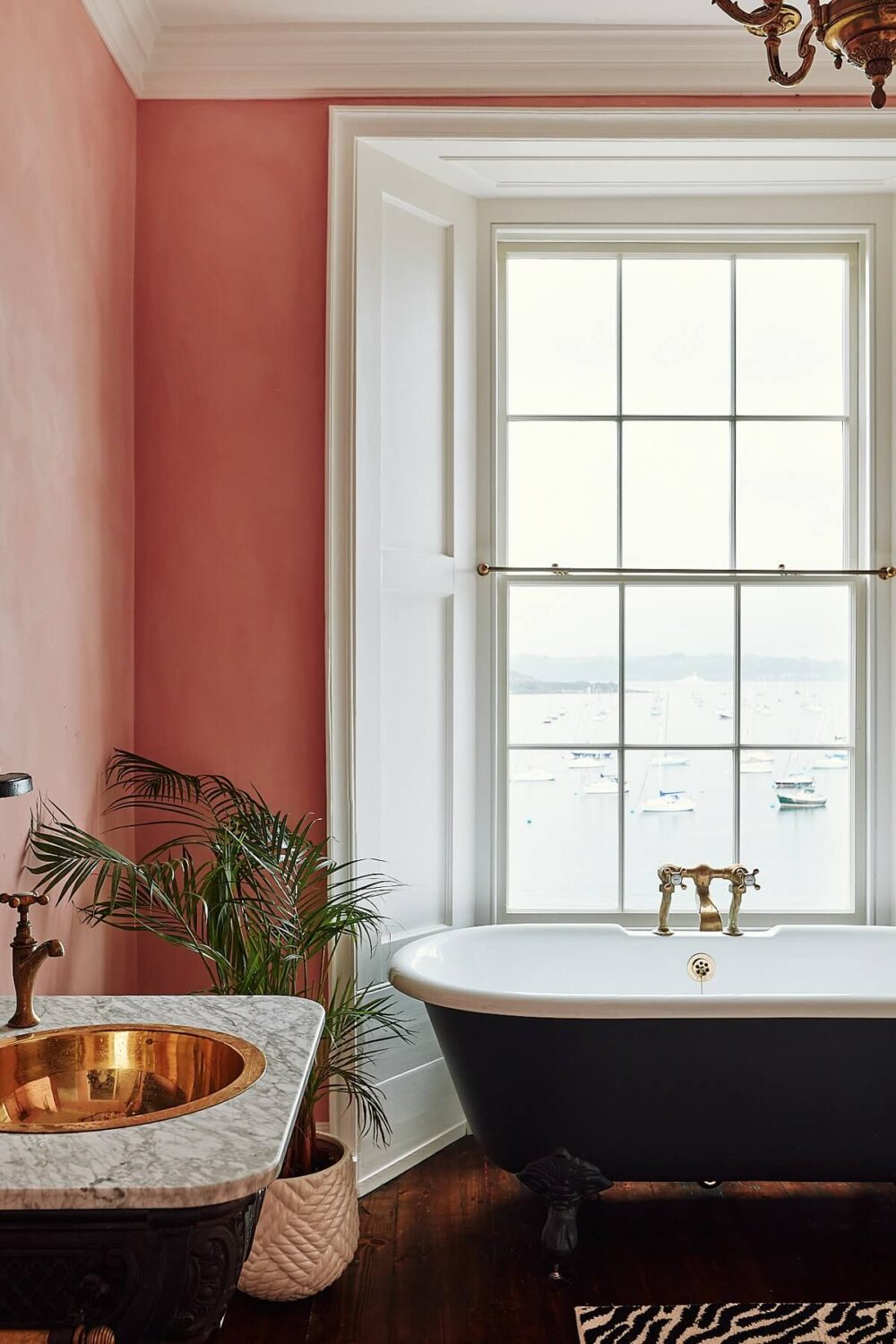 89 Pink Bathroom Ideas: From Hot Pink Walls to Blush Tiles 92 bathroom-pink-walls-black-clawfoot-bath-nordroom