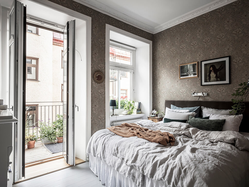 bedroom wallpaper earth tones nordroom A Scandi Home with Stainless Steel Kitchen and Wallpaper
