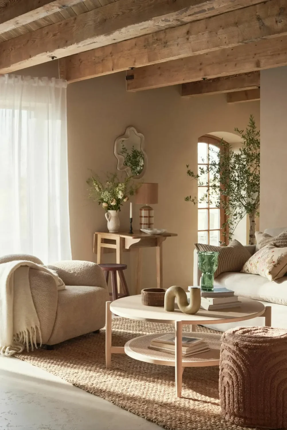 A Serene Summer House in Sweden 1 summer-house-living-room-exposed-wooden-beams-nordroom