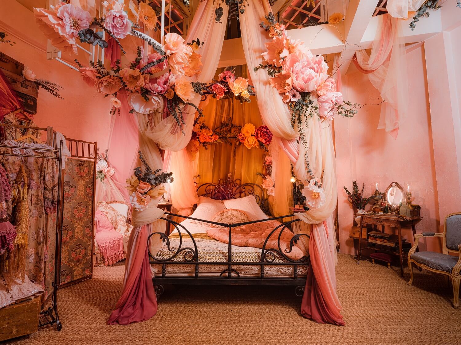 Barbiecore Interiors: The New Colorful & Fun Design Trend 3 moulin rouge airbnb floral pink barbiecore nordroom