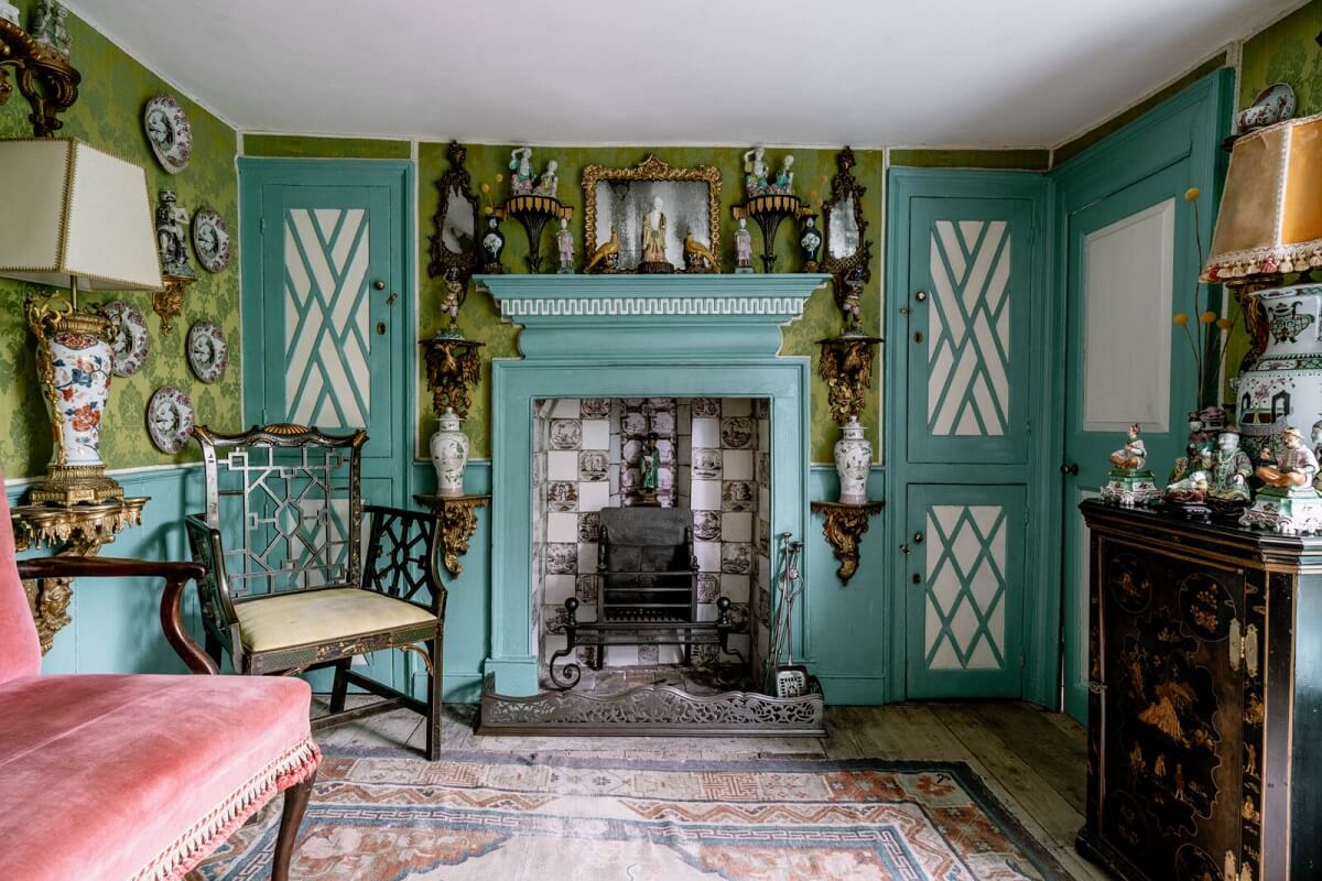 A Unique Historic House Near the English Coast 1 sitting-room-blue-green-walls-fireplace-nordroom