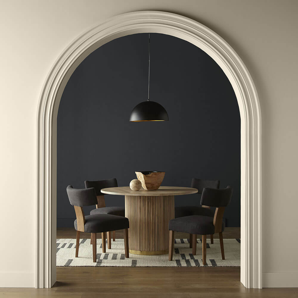 The Color Trends for 2024: Comforting Neutrals & Positive Accents 39 dining-room-cracked-pepper-accent-wall-color-of-the-year--nordroom