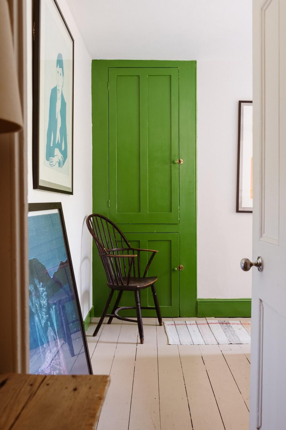 A Cozy Victorian House with Warm Color Accents 16 bedroom-green-painted-built-in-wardrobes-nordroom