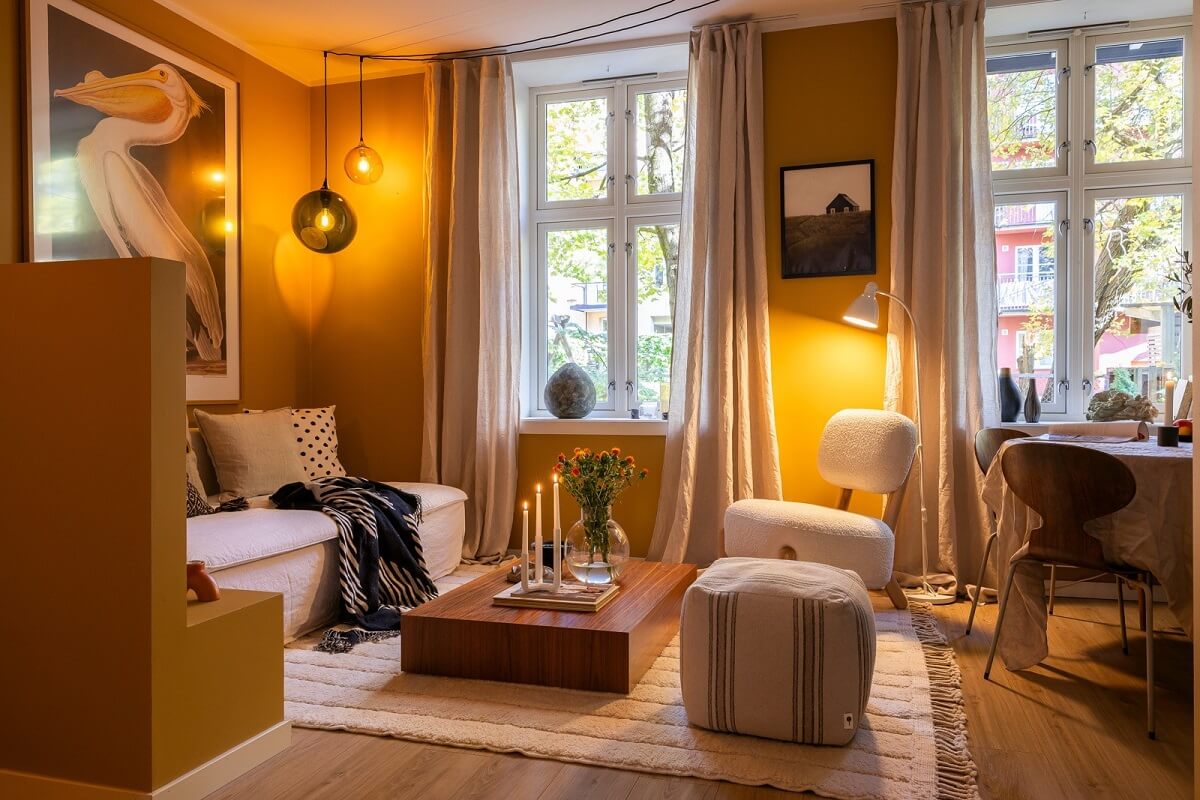 An Oslo Apartment with a Yellow Living Room 1 yellow-living-room-evening-photo-nordroom